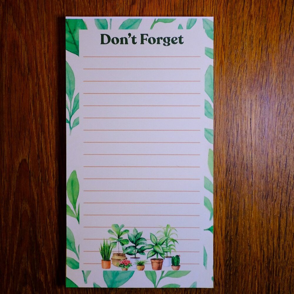 Handmade Don't Forget Notepad, plants, green, lined, to do, notes, pad, gift